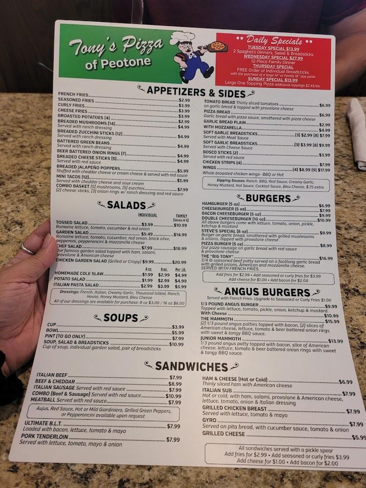 Tony's Pizza Of Peotone Menu image 3